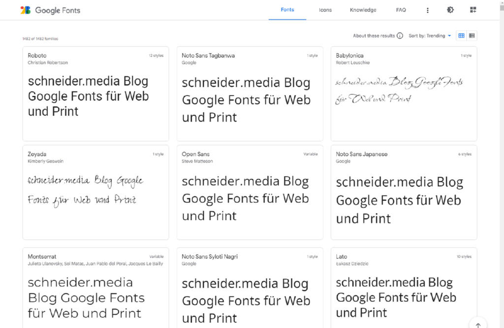 Google Fonts für Web und Print